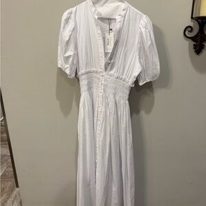 Sundays White Puff Sleeve Smocked Sundress